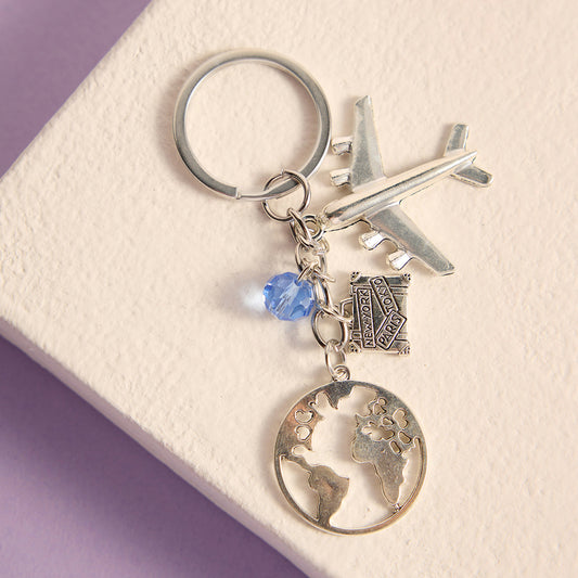 Silver Plated Travel Lover Keychain