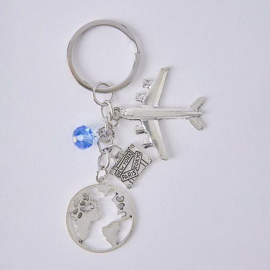 Silver Plated Travel Lover Keychain