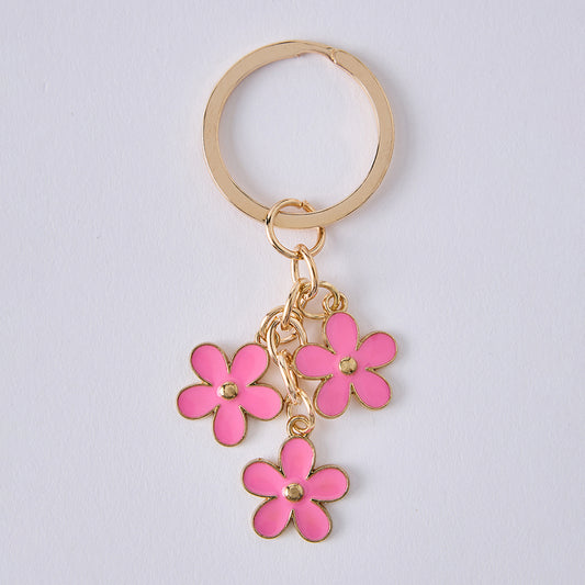 Gold Plated Pink Flower Power Keychain