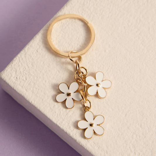 Gold Plated White Flower Power Keychain