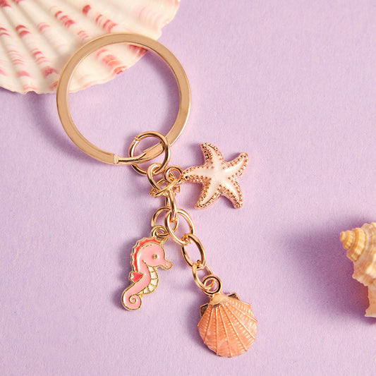Gold Plated Pink Sea Shells Keychain