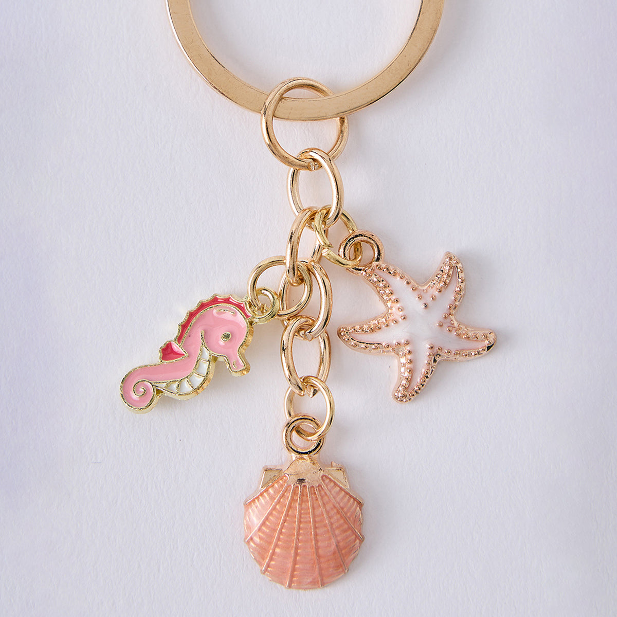 Gold Plated Pink Sea Shells Keychain