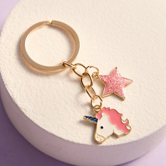 Gold Plated Unicorn and Star Keychain