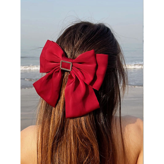 Solid Red Bow Hair Clip