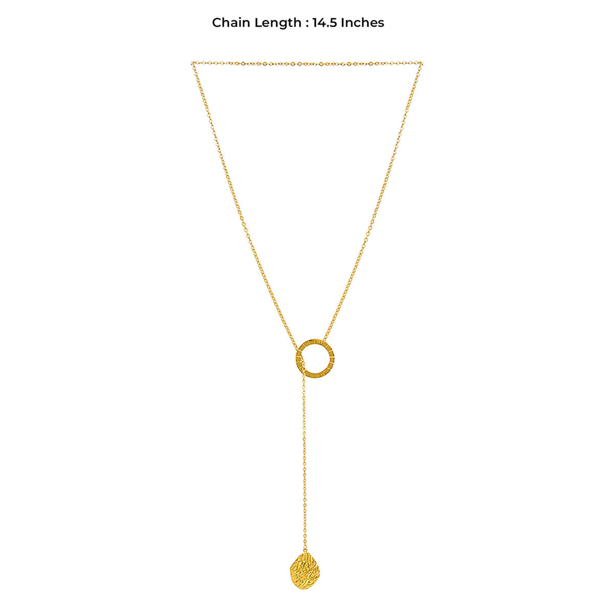 Statement Gold Toned Long Necklace with a textured Pendant