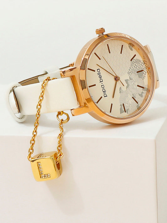 Gold-Plated L Initial Cubic Watch Charm