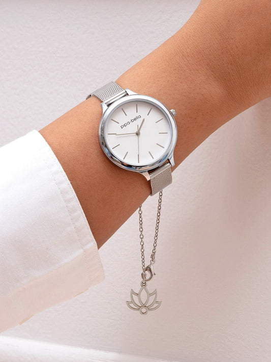 Silver-Plated Lotus Watch Charm