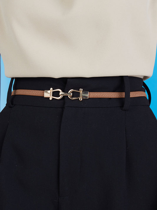 Interlocked Buckle Brown and Gold Solid Belt