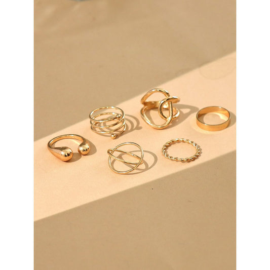 Gold Contemporary Abstract Ring Set of 6