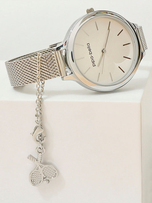 Silver-Plated Tennis Racket Watch Charm