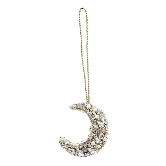 Beaded Crescent Moon Christmas Ornament with Studs