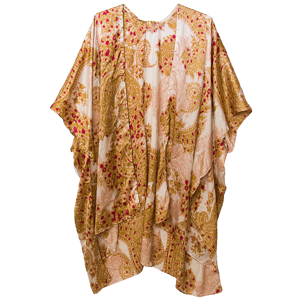 Yellow Printed Satin Slip On Cover Up