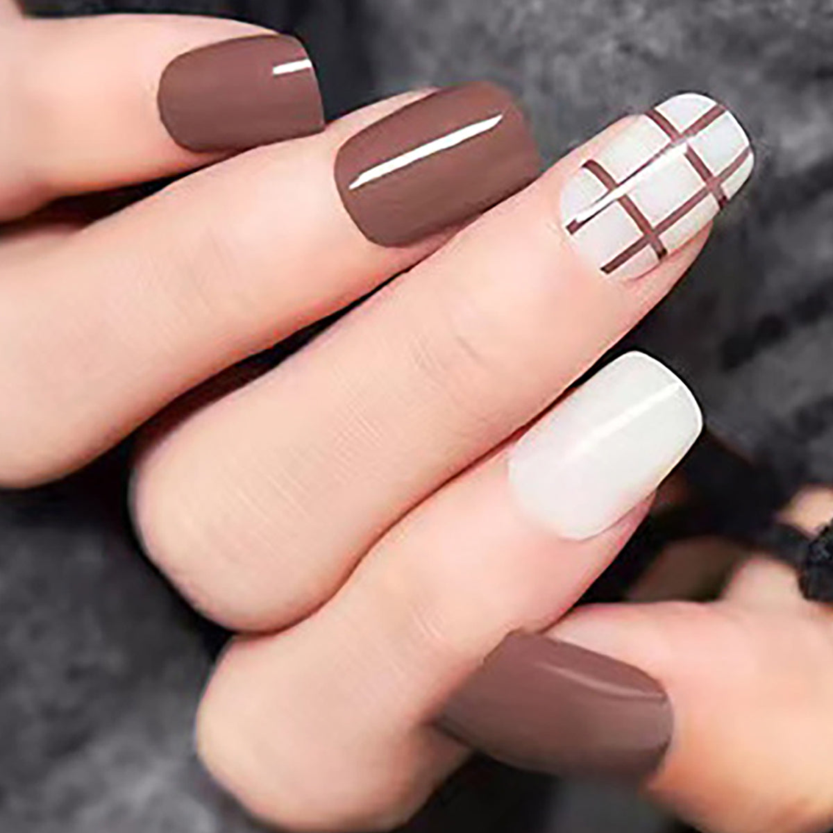 White Chequered Stick On Nails