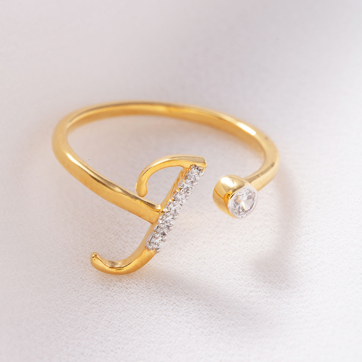 Gold-Plated 925 Sterling Silver Stone Studded Initial J Ring