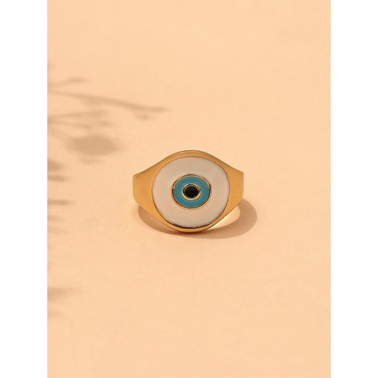 White & Turqoise Enamel Evil Eye Ring