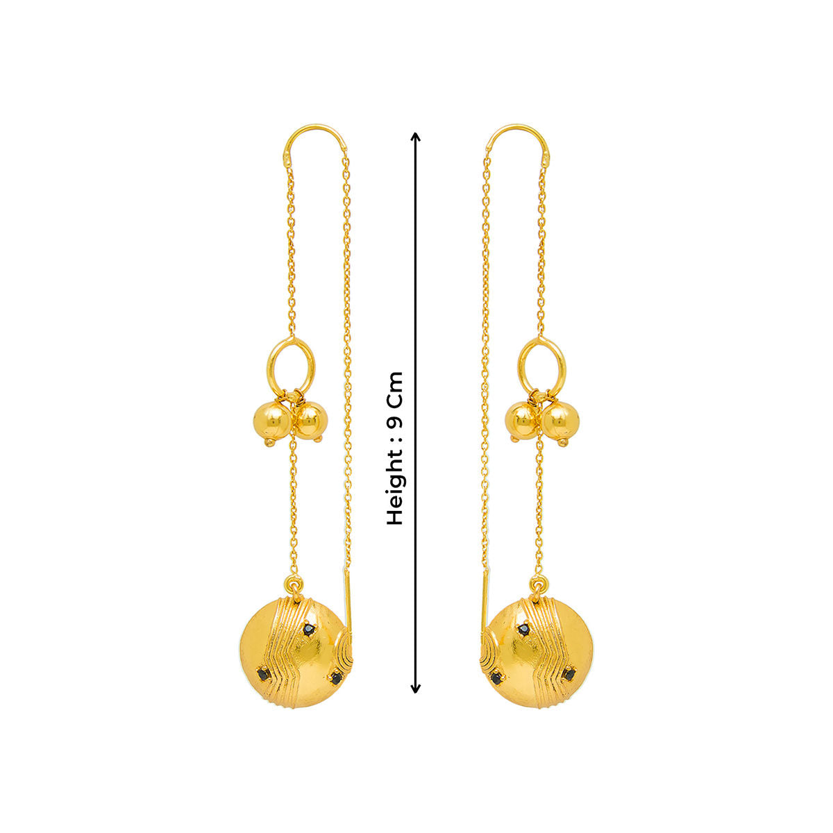 Contemporary Gold Toned Round Danglers with Dangle Beads