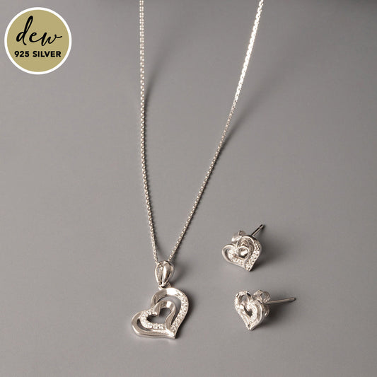 Stunning CZ Stone Silver Heart in Heart Jewellery Set