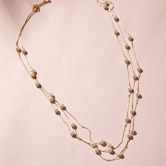 Dainty 3 Layered Pearl Chain Necklace