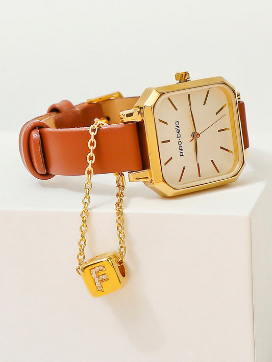 Gold-Plated F Initial Cubic Watch Charm