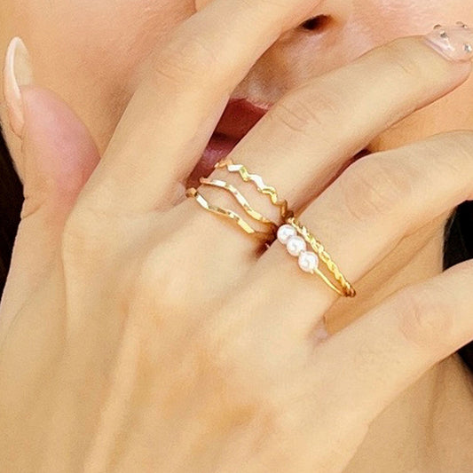 Gold & Pearl Minimal Ring Set of 4