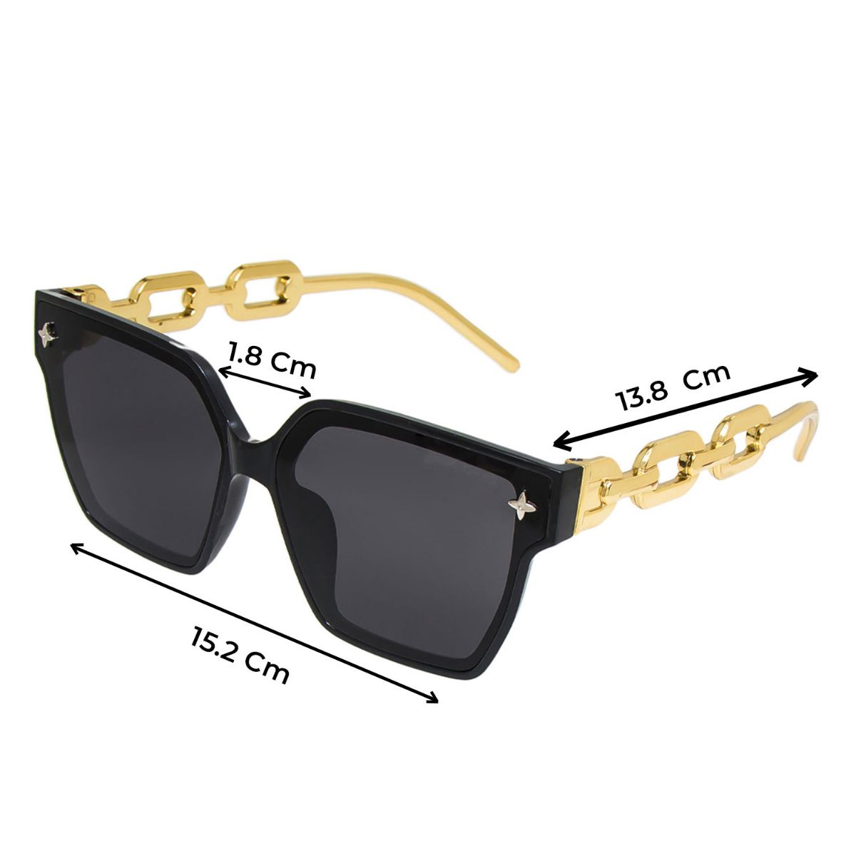 Oversized Black Sunglasses with Gold Link Rims