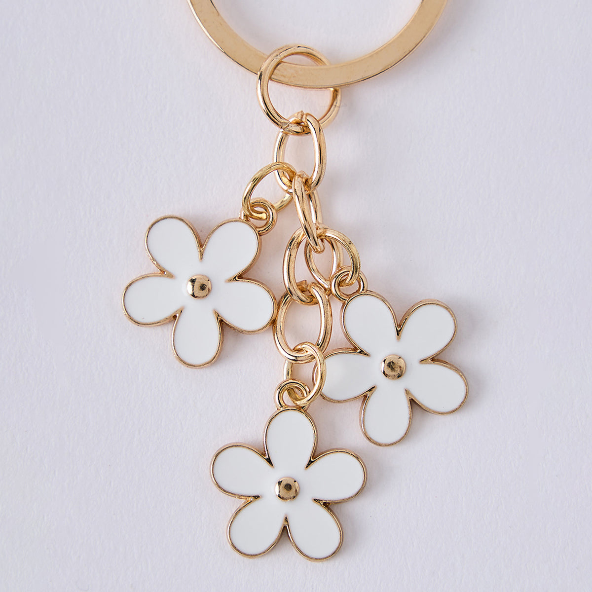 Gold Plated White Flower Power Keychain