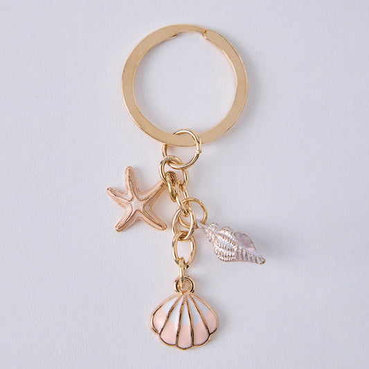 Gold Plated White Sea Shells Keychain