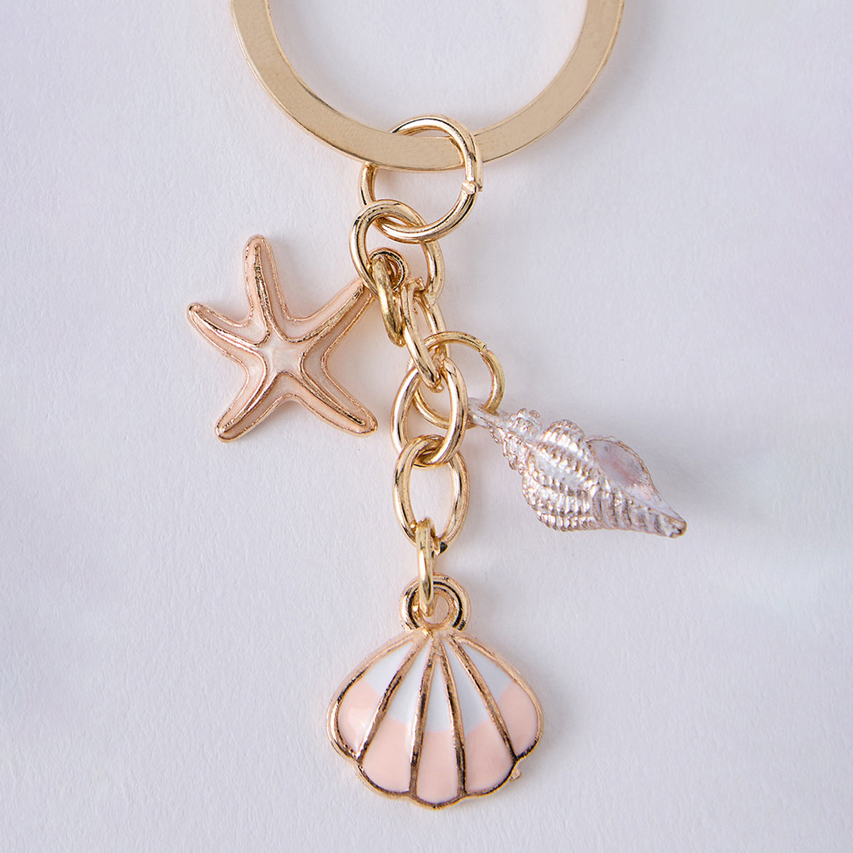 Gold Plated White Sea Shells Keychain