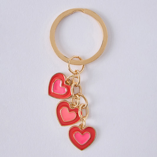 Gold Plated Pink Hearts Keychain
