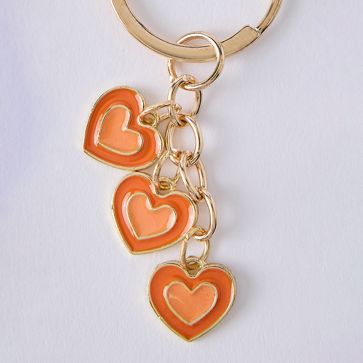 Gold Plated Orange Hearts Keychain