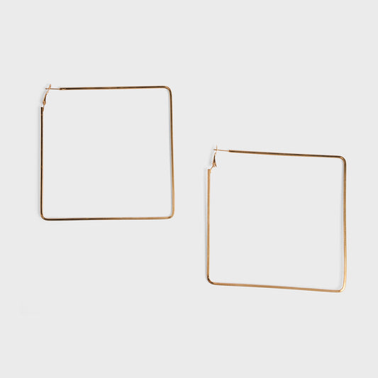 Gold Square Shaped Oversized Hoop Earrings