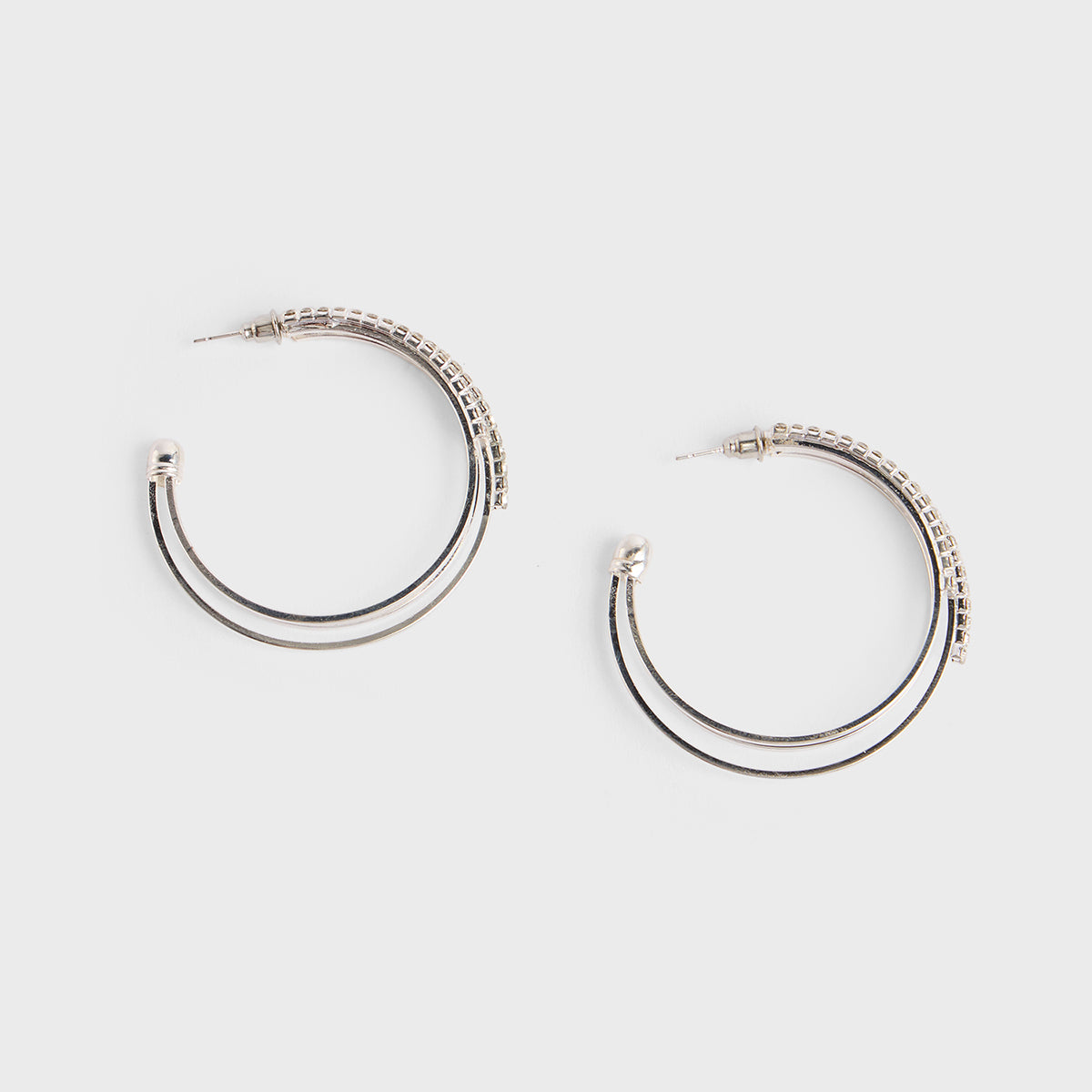 Silver Zircon Embellished Triple Layered Hoop Earrings