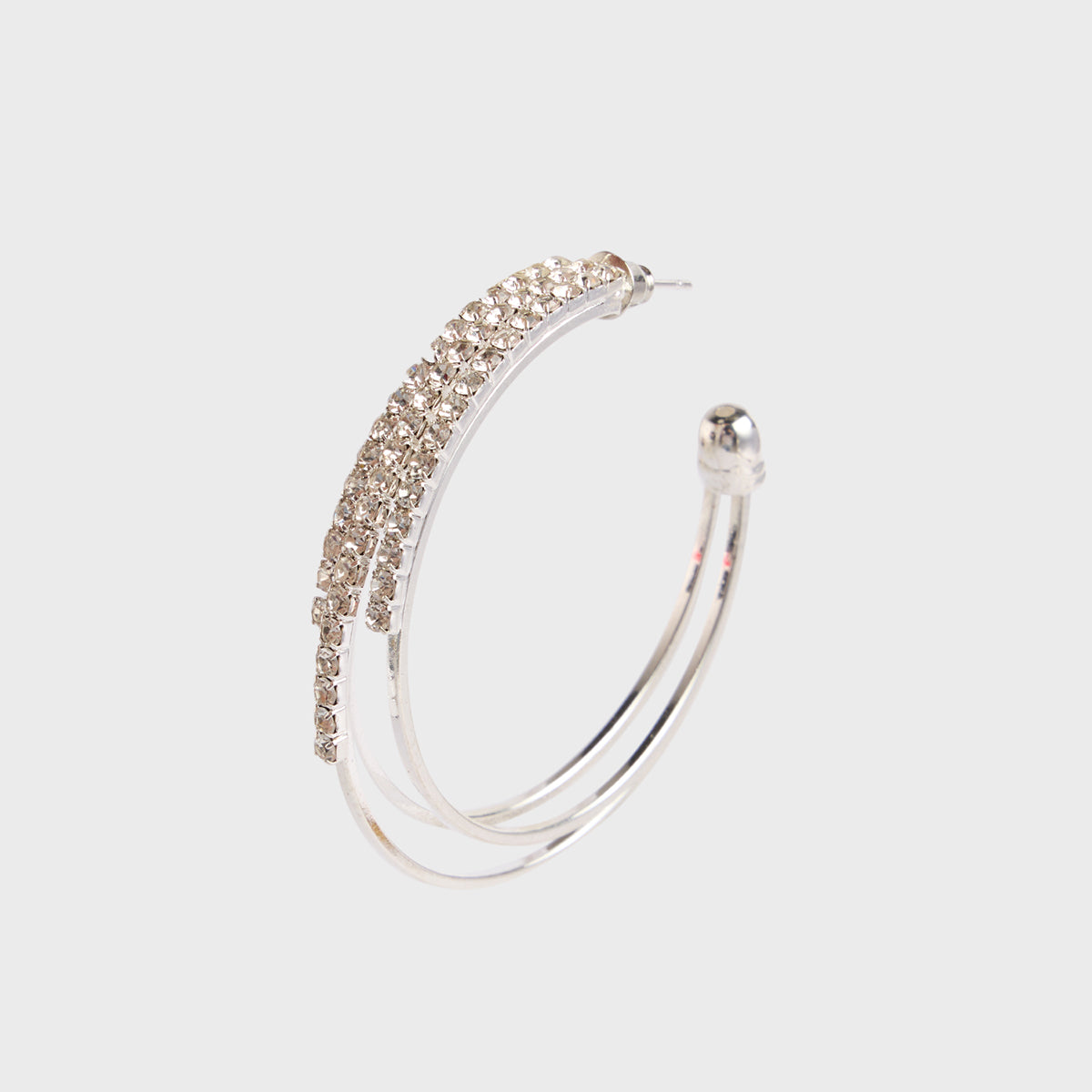 Silver Zircon Embellished Triple Layered Hoop Earrings