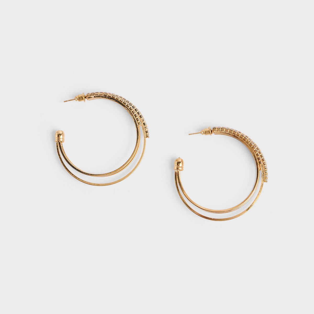 Gold Zircon Embellished Triple Layered Hoop Earrings
