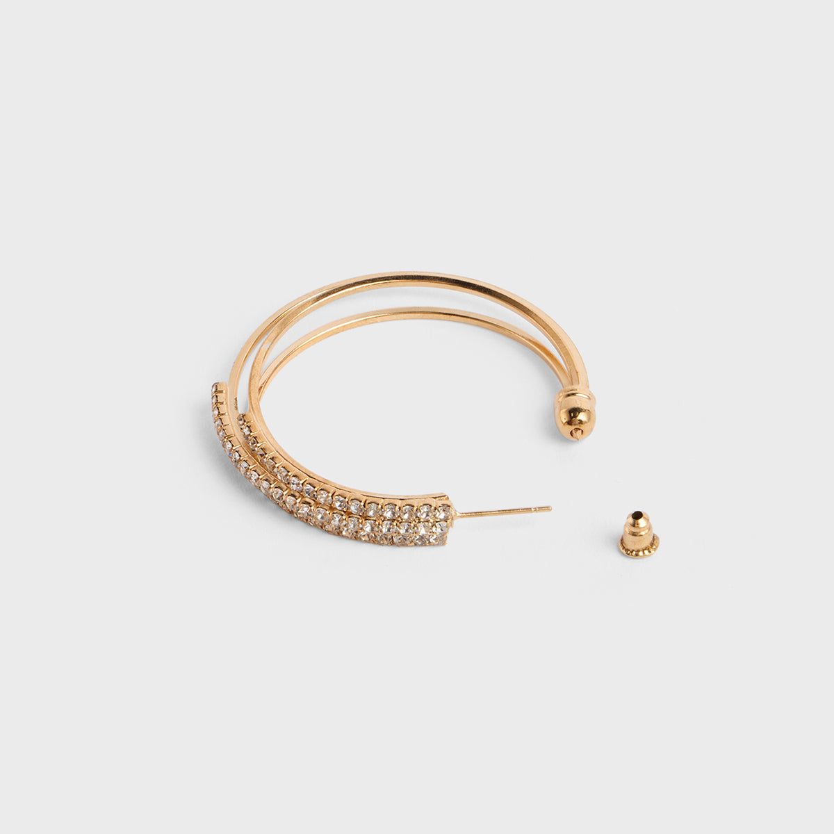 Gold Zircon Embellished Triple Layered Hoop Earrings