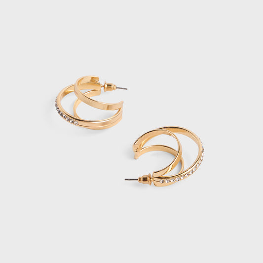 Gold Zircon Embellished Hoop Earrings