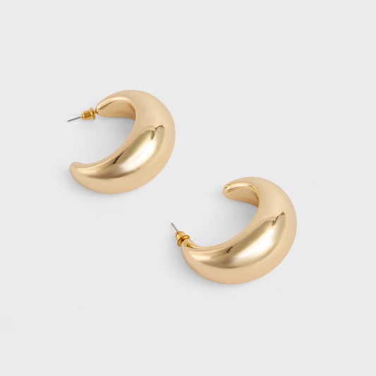Gold Solid Semi Circular Hoop Earrings