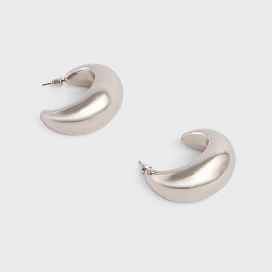 Silver Solid Semi Circular Hoop Earrings