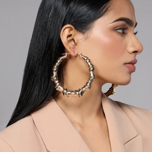 Gold Textured Round Oversized Hoop Earrings
