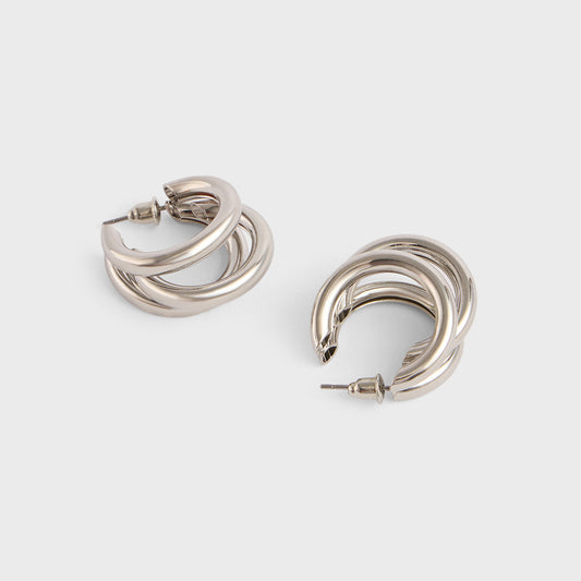 Silver Triple Layered Hoop Earrings