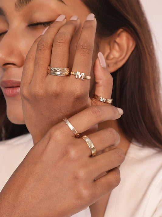 Set of 5 M Gold-toned Rings Combo