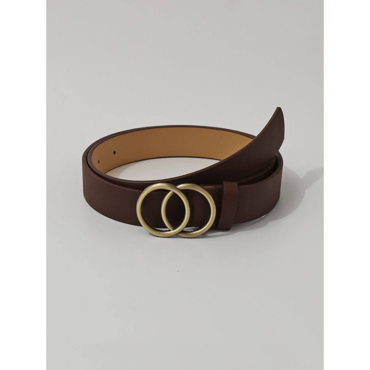 Brown Faux Leather Entwined Circles Buckle Belt
