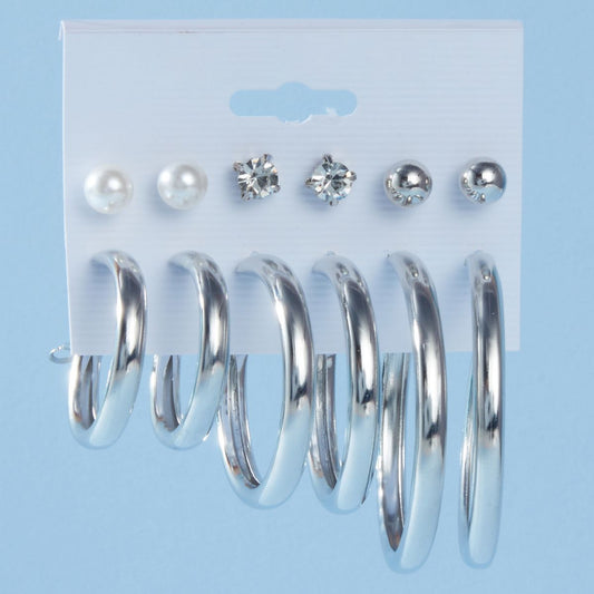 Pipa Bella by Nykaa Fashion Set of 6 Trendy Silver Stud and Hoop Earrings Combo