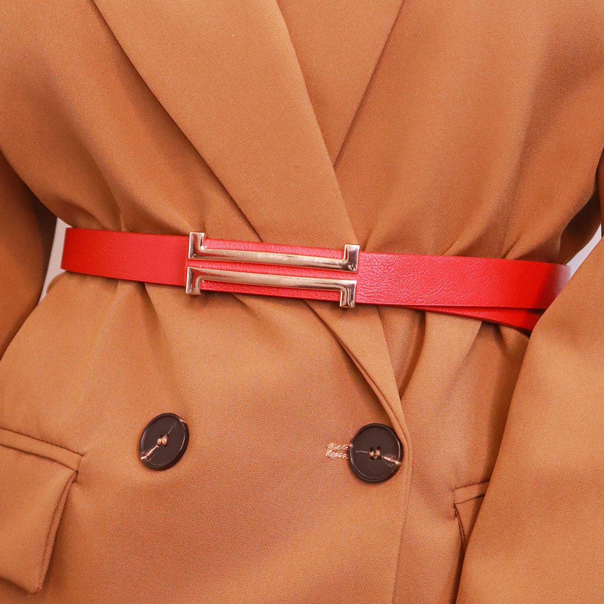 Statement Red Faux Leather with Gold Buckle