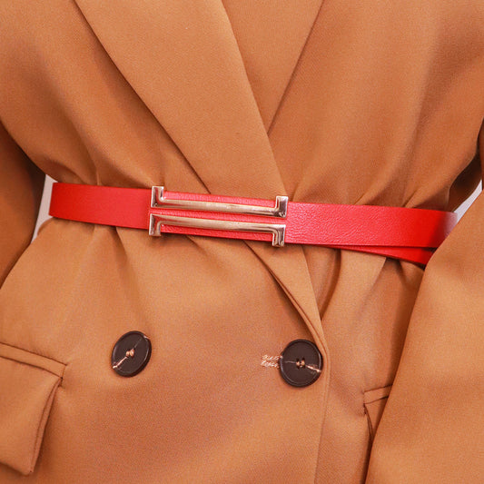 Statement Red Faux Leather with Gold Buckle