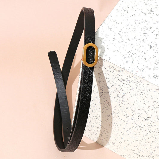 Sleek Black Faux Leather Gold Pin Buckle Belt