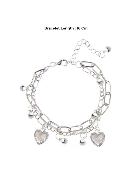Statement Heart Charms Silver Plated Bracelet