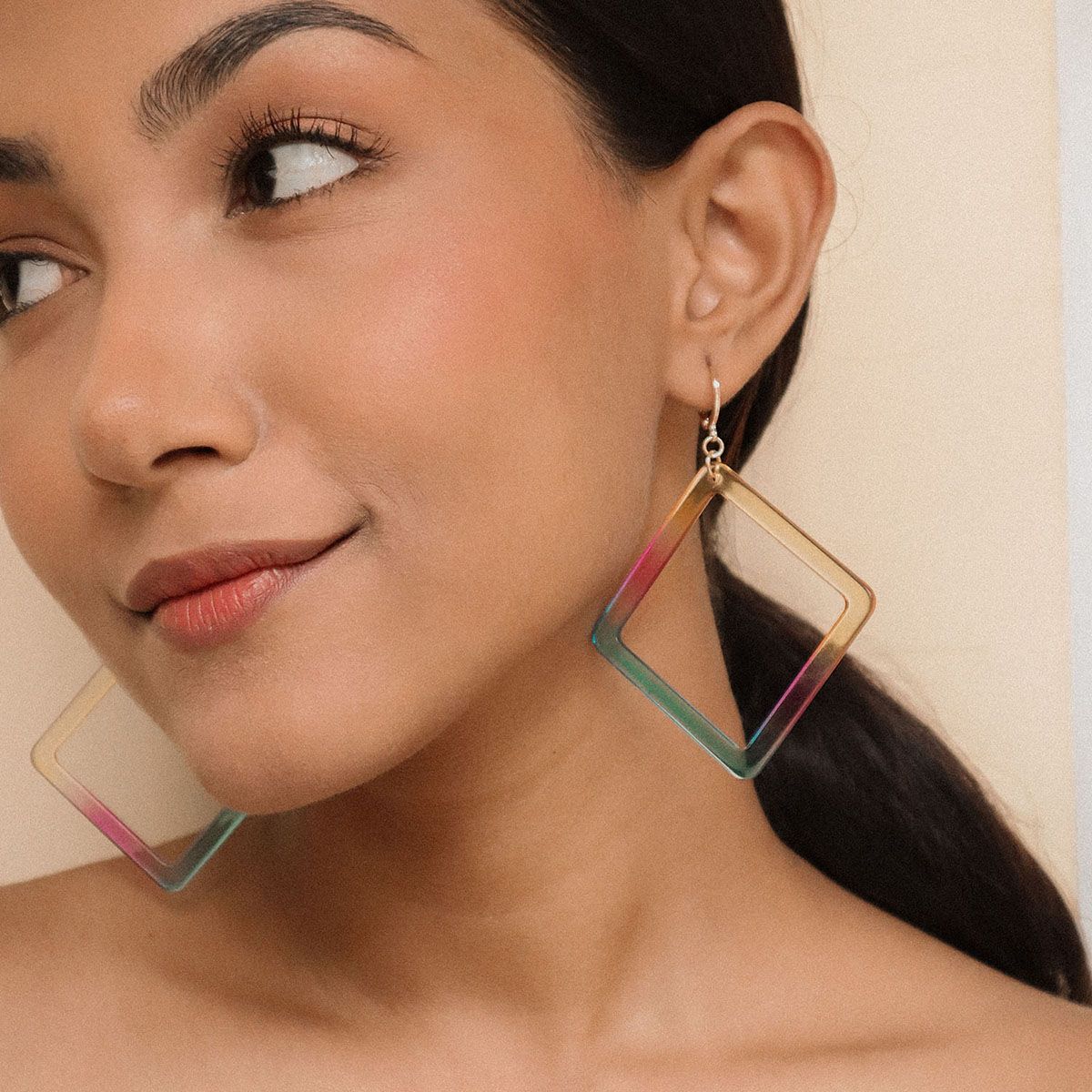Rainbow Diamond-Shaped Resin Earrings