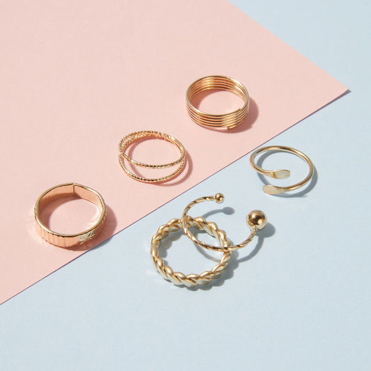 Pipa Bella by Nykaa Fashion Set of 6 Gold Plated Trendy Rings Combo