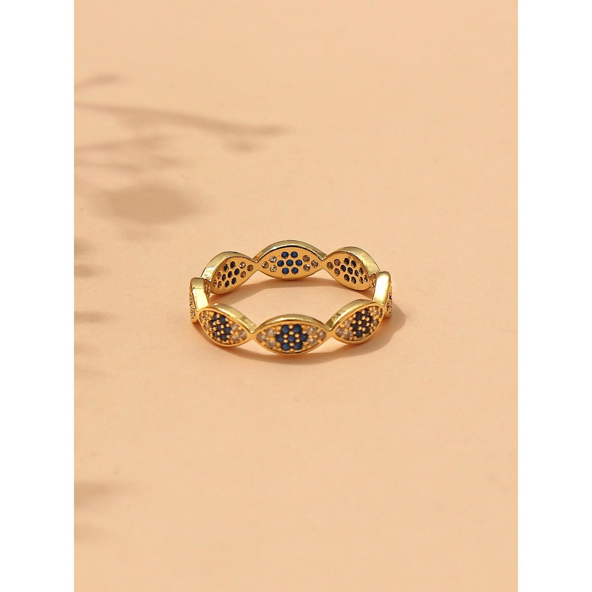Gold Cubic Zirconia Stone Studded Evil Eye Ring